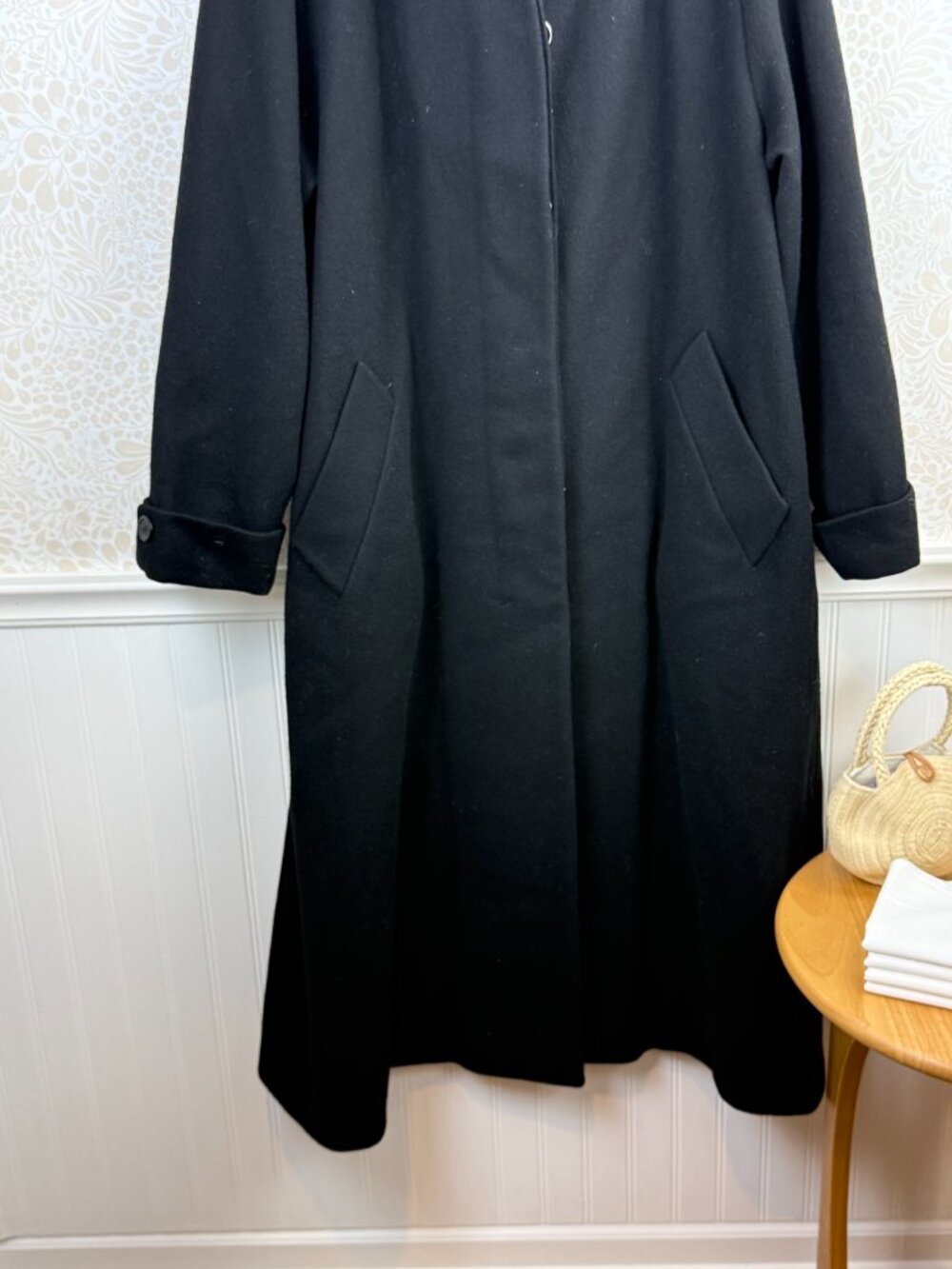 Evan Picone Vintage Imported Long Black Collared Dress Coat - Size - 12 - Picture 6 of 7